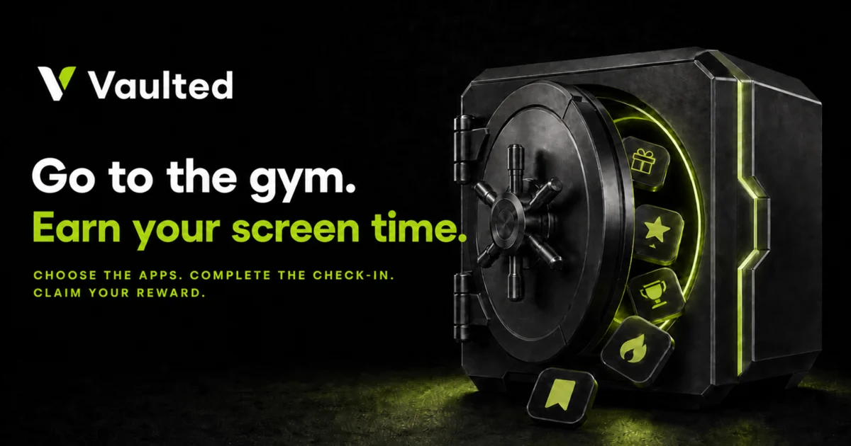 Vaulted dark three-dimensional vault opening to release chosen app rewards after a gym check-in.