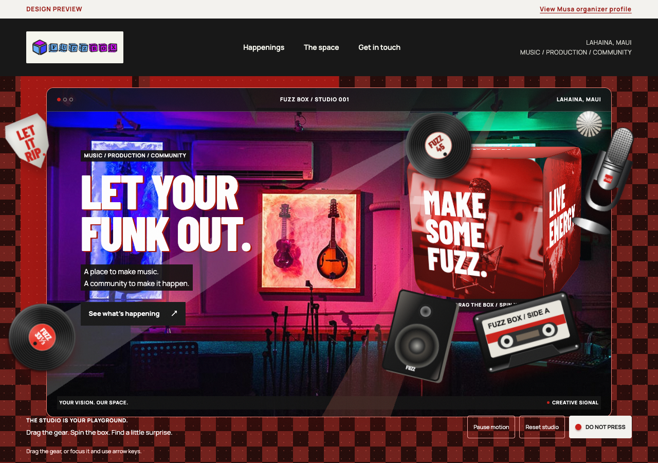 Fuzz Box Productions interactive design preview